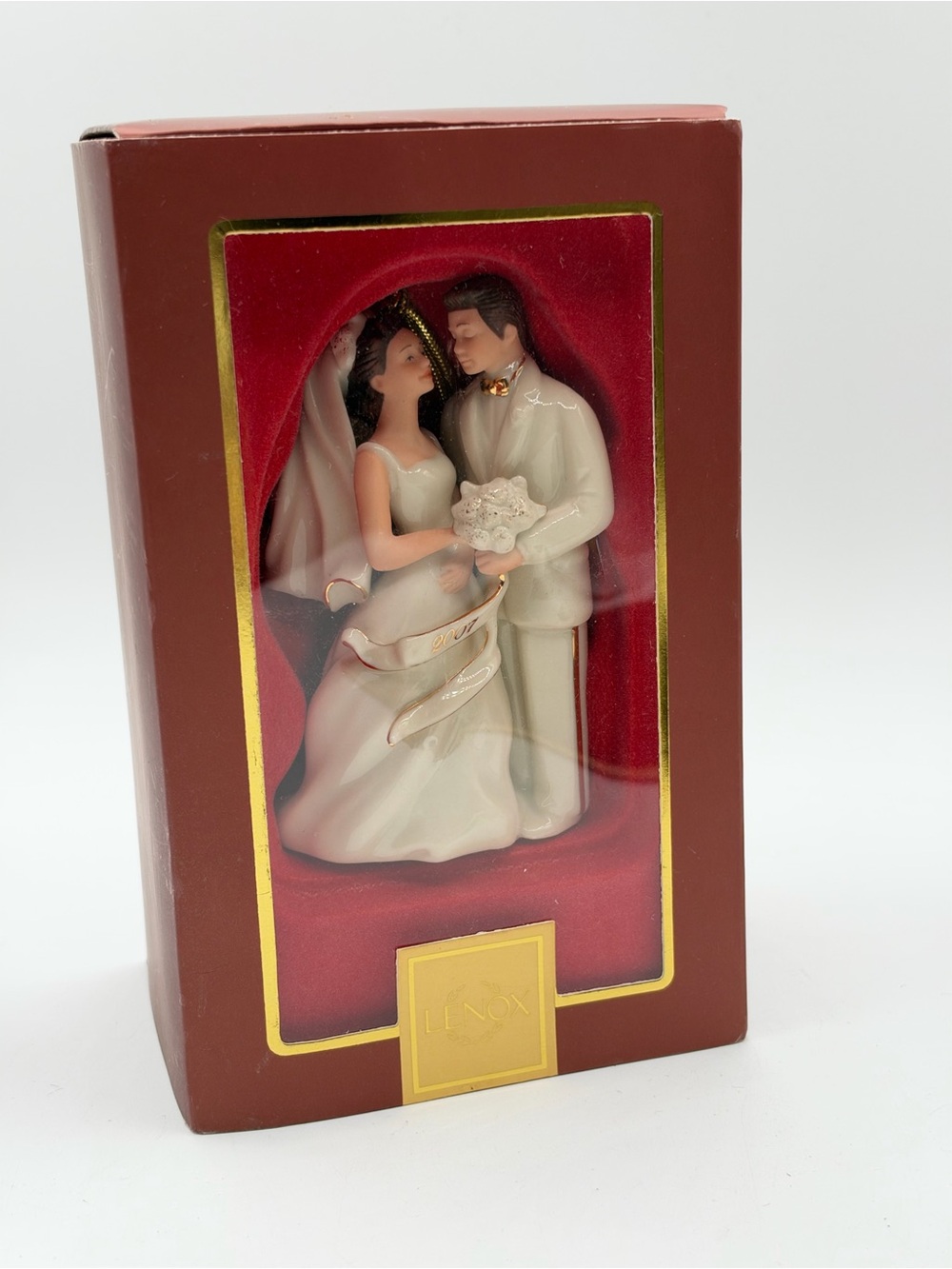 Lenox 2007 Bride & Groom Wedding Couple Porcelain Christmas Ornament Gold Accent